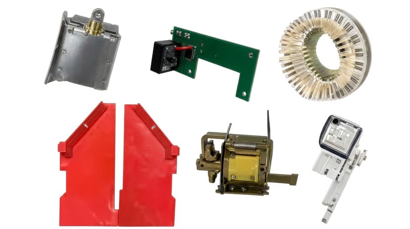 Voyten Type RL/VRL breaker accessories and renewal parts — trip devices, current sensors, arc chute barriers and control components